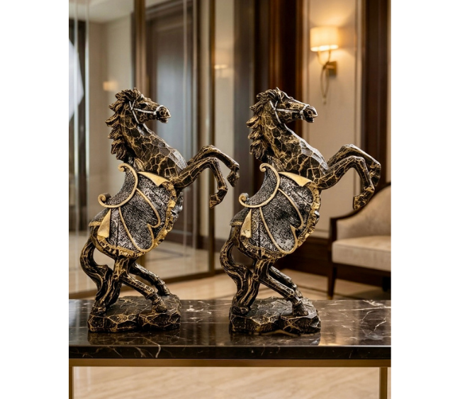 8 Golden Armor Horse Statues - Image 1